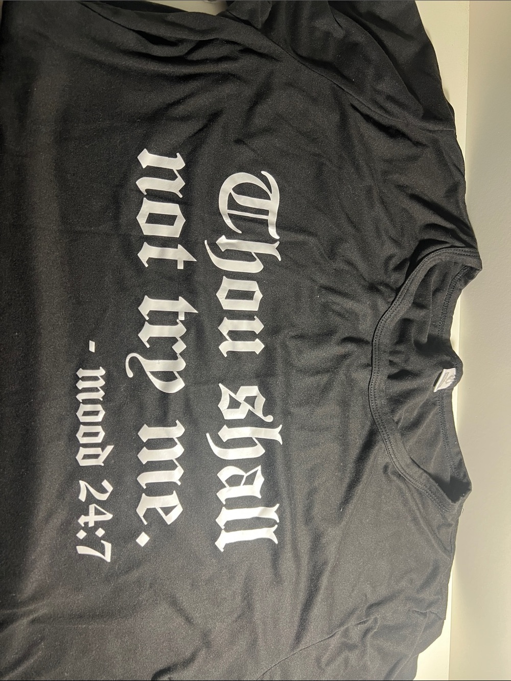 Black Short-Sleeve Graphic Tee with White Gothic Print